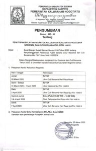 JADWAL PELAYANAN KALURAHAN NOGOTIRTO SELAMA LIBUR NASIONAL DAN CUTI BERSAMA IDUL FITRI 1446 H