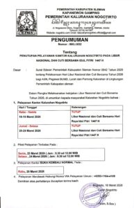 Pengumuman Hari Libur dan Piket Pelayanan Terbatas Kalurahan Nogotirto